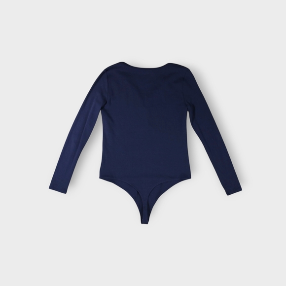Nuuds Cotton Stretch Long Sleeve Crewneck Bodysuit Sz Large EUC Navy Blue - Picture 4 of 12